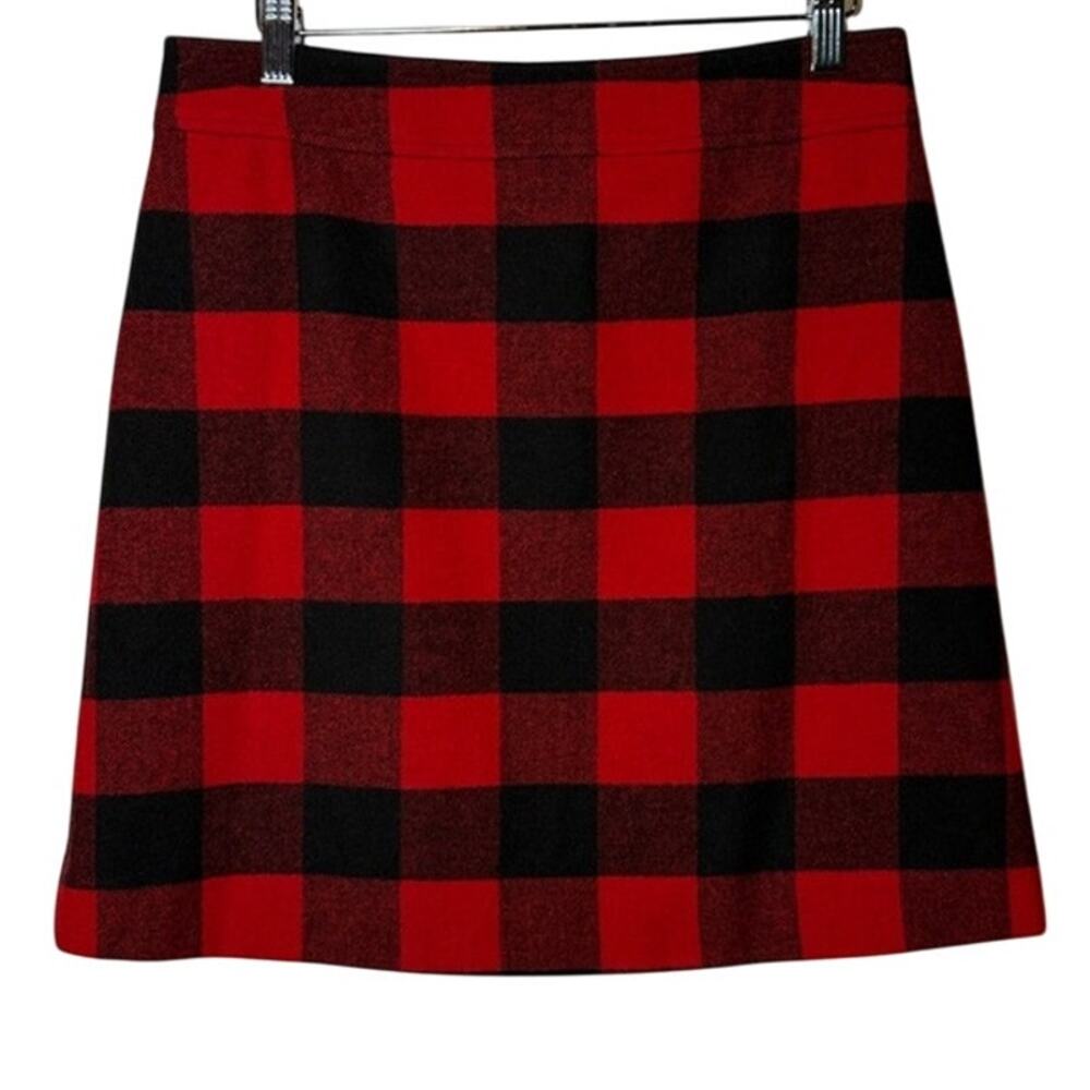 New J. CREW Buffalo Red Black Plaid Wool Blend Holiday Lined Mini Skirt Size 6 - Picture 1 of 6